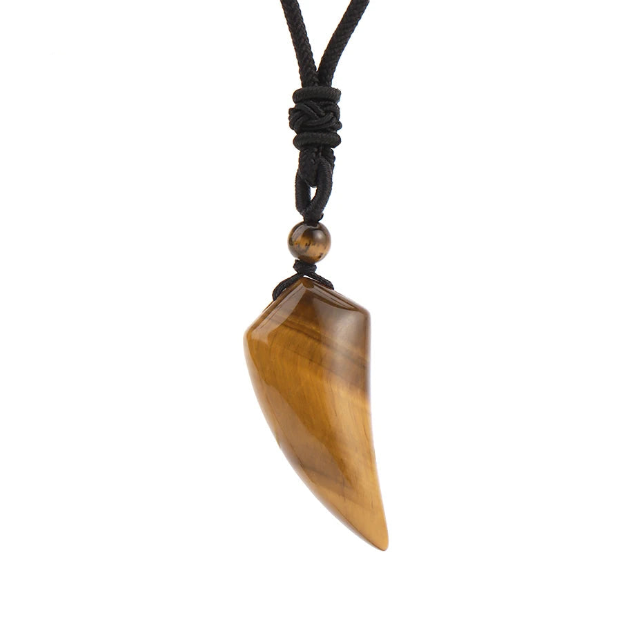 Natural Stone Cut Wolf Tooth Shape Pendant Necklace