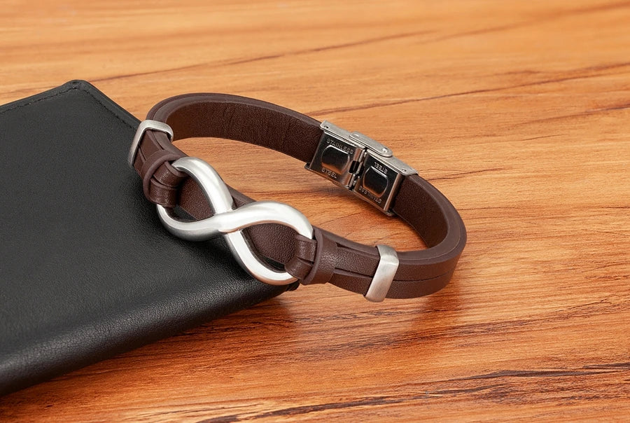 Infinity Symbol Men's Leather Bracelet