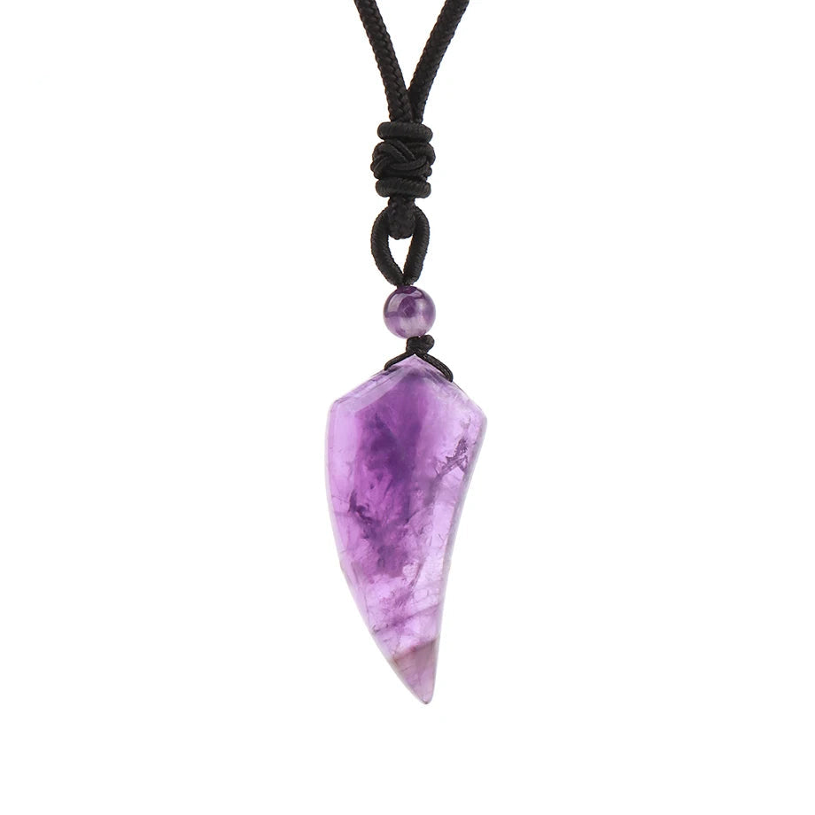 Natural Stone Cut Wolf Tooth Shape Pendant Necklace