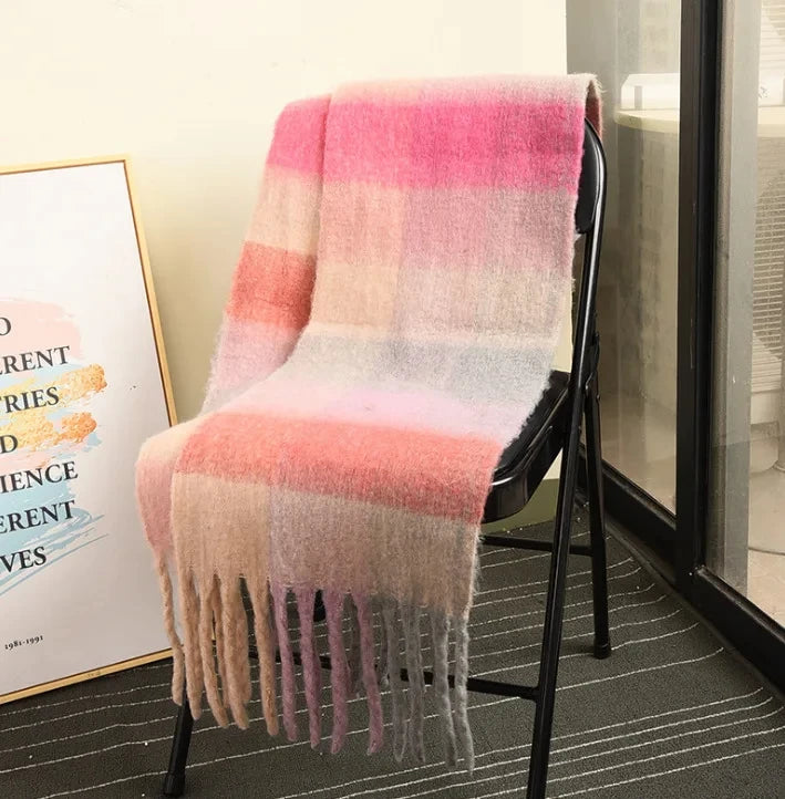 Large Colourful Check Pattern Shawl Scarf