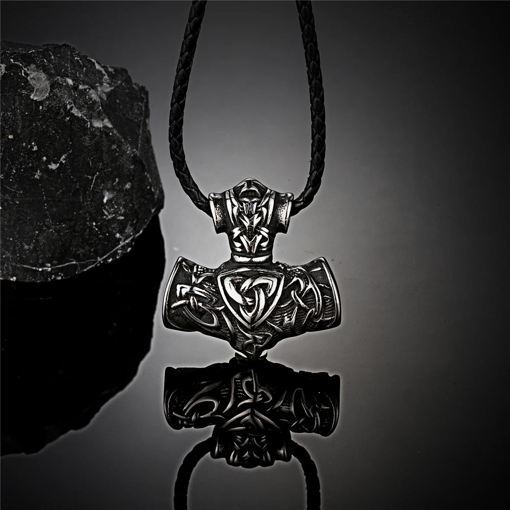 Viking Amulet Pendant Leather Rope Necklace