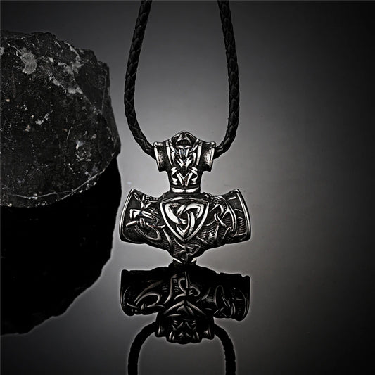 Viking Amulet Pendant Leather Rope Necklace