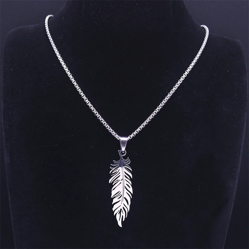 Boho Feather Pendant Chain Necklace