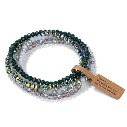 4Pcs Crystal Glass Bead Bracelet Set with Tag