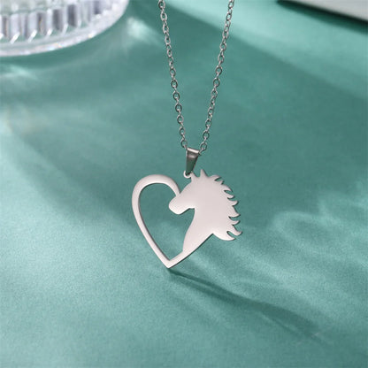 Love Heart Horse Silhouette Necklace