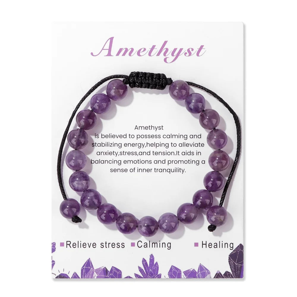 Natural Stone Beads Adjustable Bracelet with Card