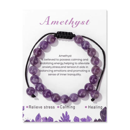 Natural Stone Beads Adjustable Bracelet with Card