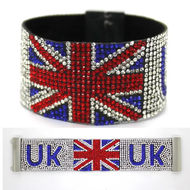 Bracelet with Union Jack design and 'UK' text on a white background