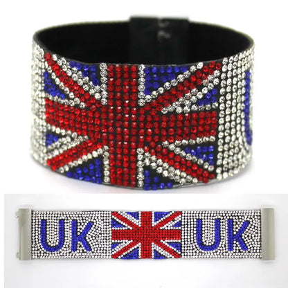 Bracelet with Union Jack design and 'UK' text on a white background