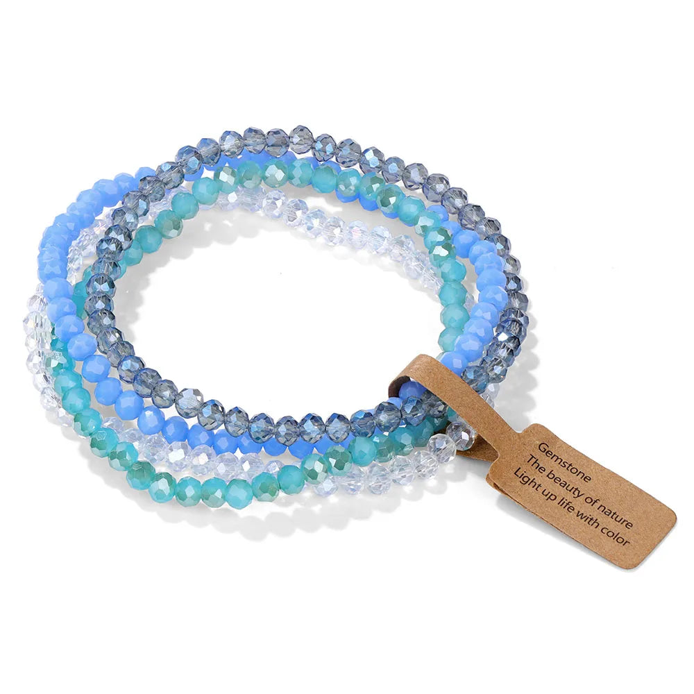4Pcs Crystal Glass Bead Bracelet Set with Tag