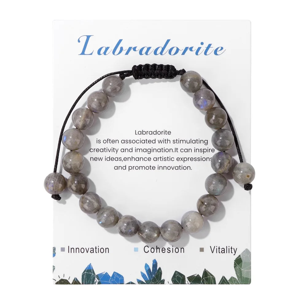 Natural Stone Beads Adjustable Bracelet with Card