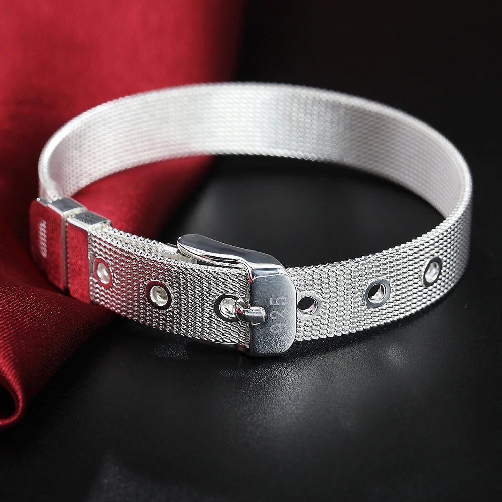 Sterling Silver Mesh Belt Buckle Bracelet