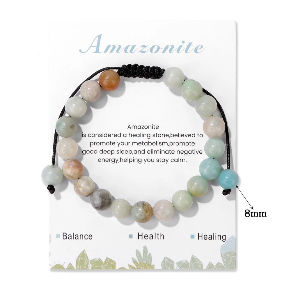 Natural Stone Beads Adjustable Bracelet with Card
