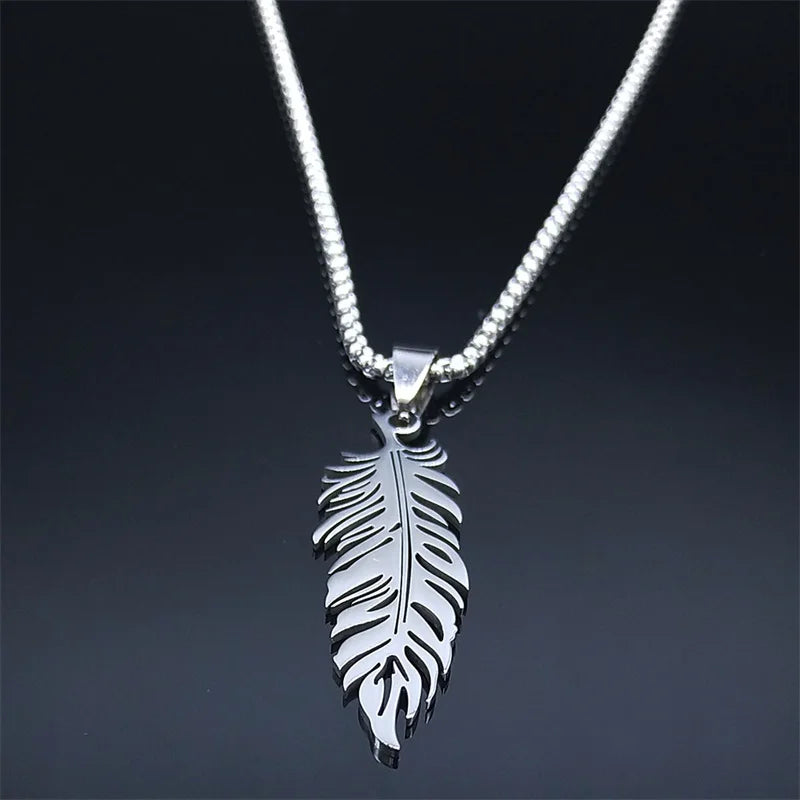 Boho Feather Pendant Chain Necklace