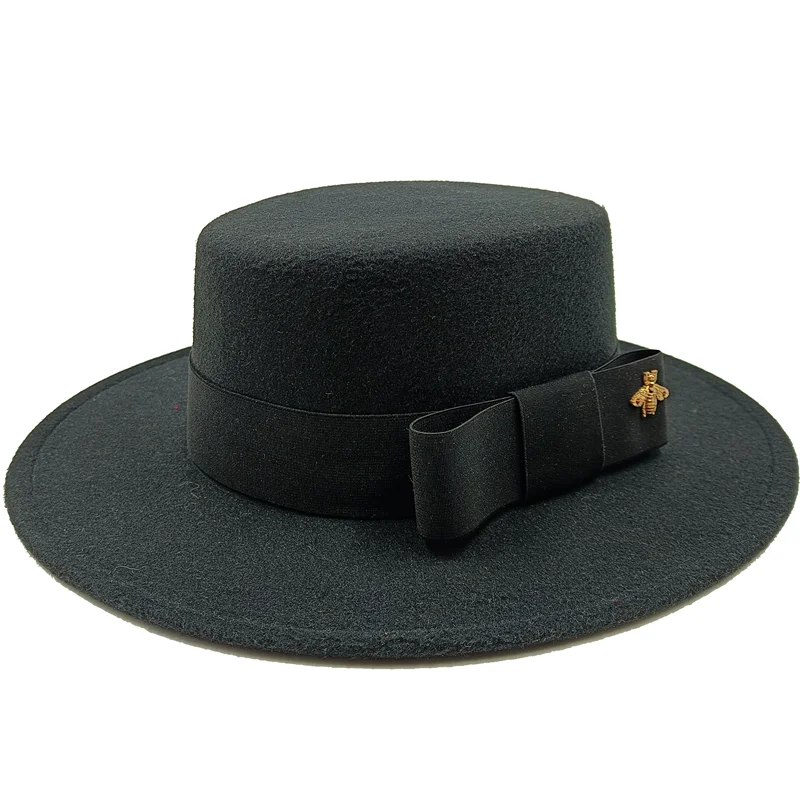 Flat Top Fedora Hat with Bow Tie
