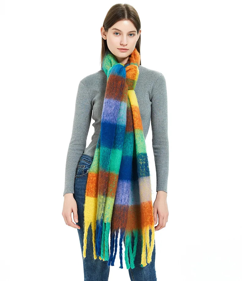 Large Colourful Check Pattern Shawl Scarf