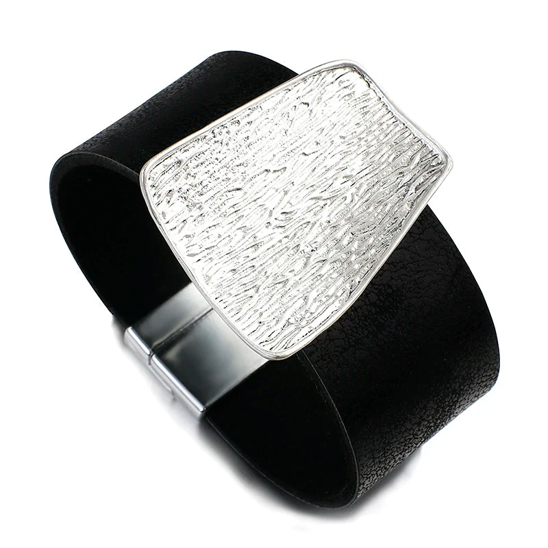 Genuine Leather Wide Wrap Bracelet