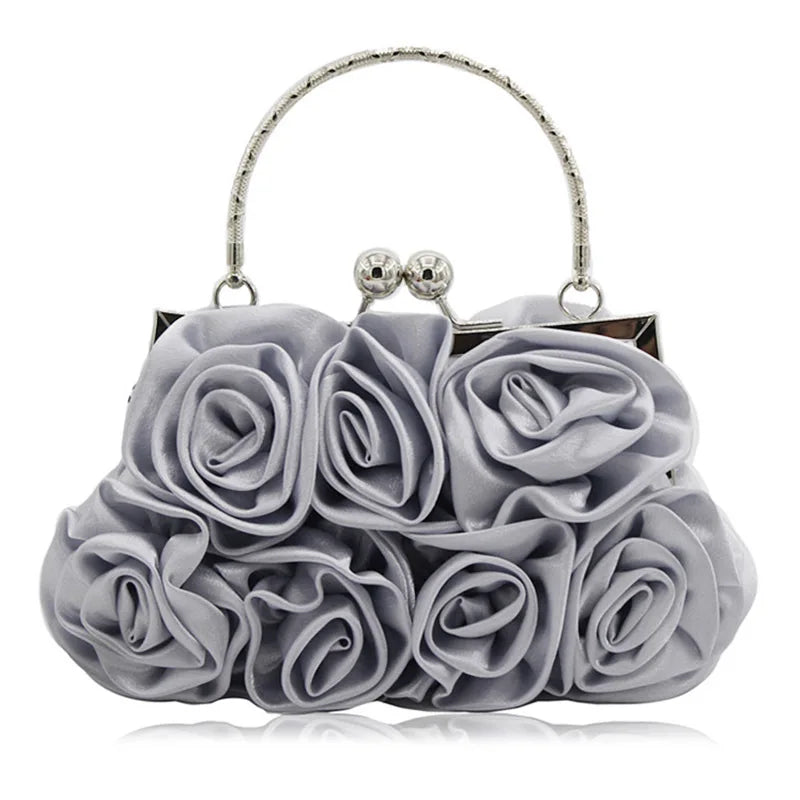 Chic 3D Satin Roses Clutch Bag