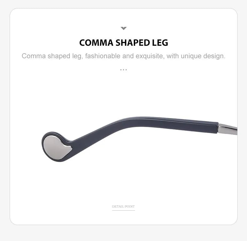 Glasses with comma shaped legs on a light grey background