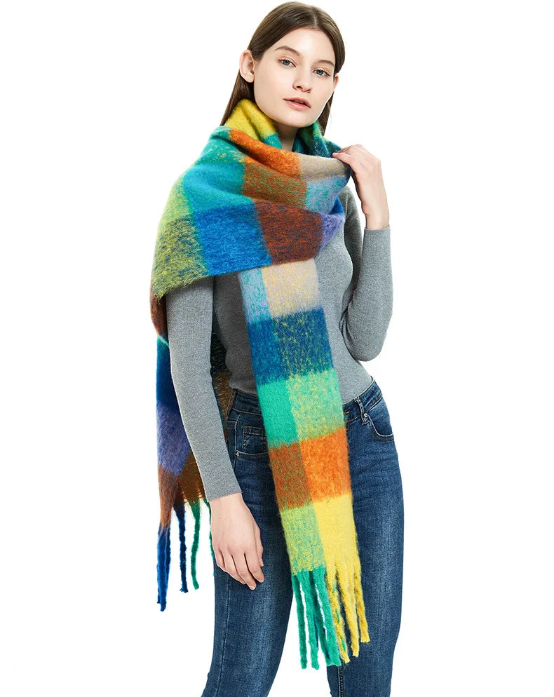 Large Colourful Check Pattern Shawl Scarf