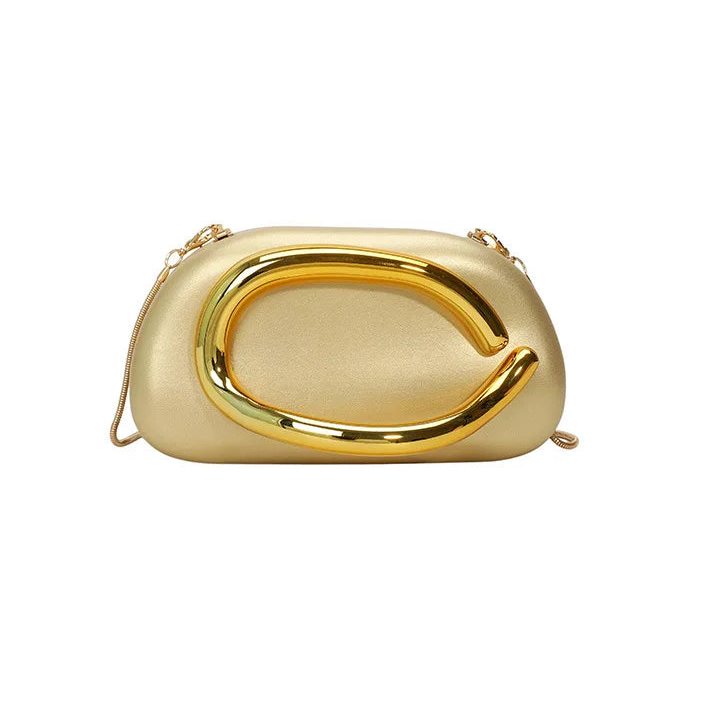 Gold clutch bag on a white background