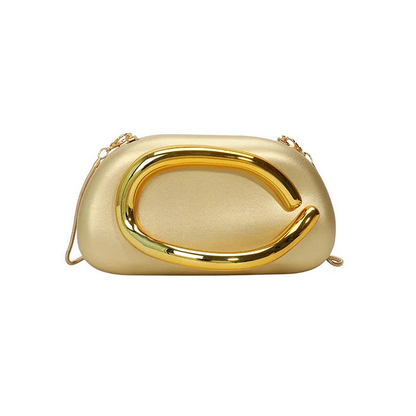 Gold clutch bag on a white background