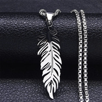 Boho Feather Pendant Chain Necklace