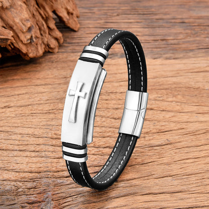Raised Cross Leather Bracelet