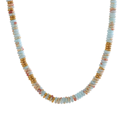 Necklace with multicoloured beads on a white background