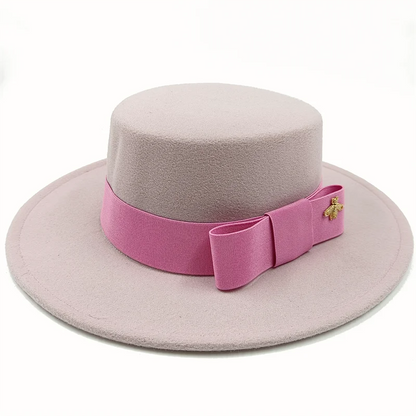 Flat Top Fedora Hat with Bow Tie