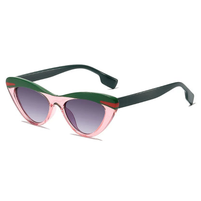 Sunglasses with green and pink frame on a white background