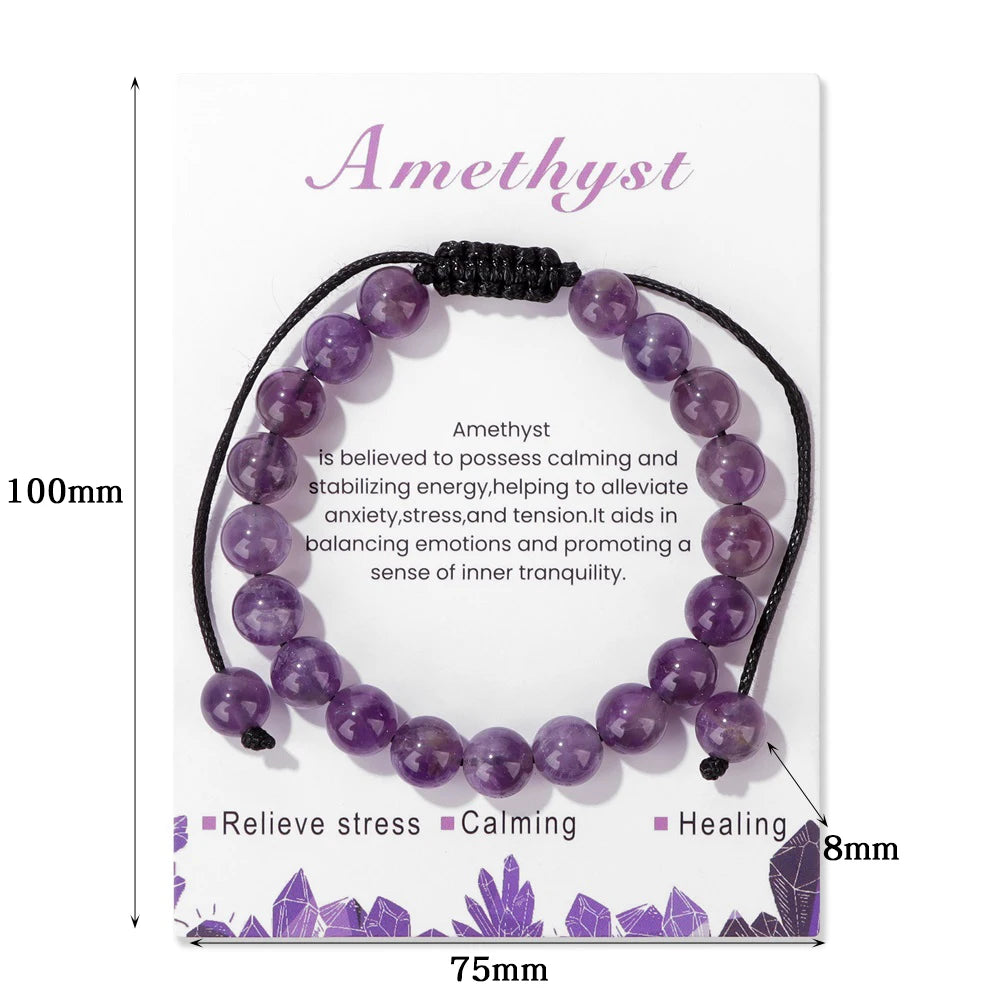 Natural Stone Beads Adjustable Bracelet with Card
