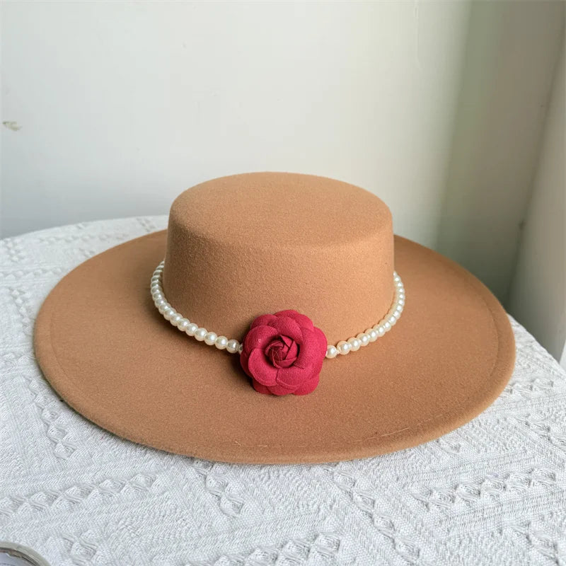Wide Brim Rose French Fedora Hat