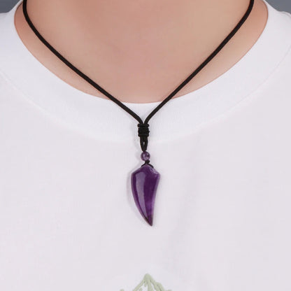 Natural Stone Cut Wolf Tooth Shape Pendant Necklace
