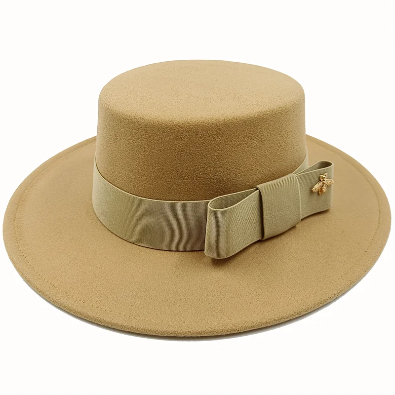 Flat Top Fedora Hat with Bow Tie