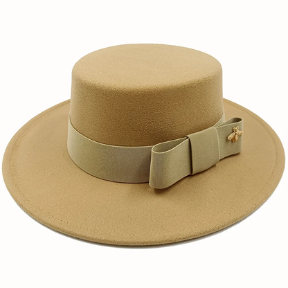 Flat Top Fedora Hat with Bow Tie