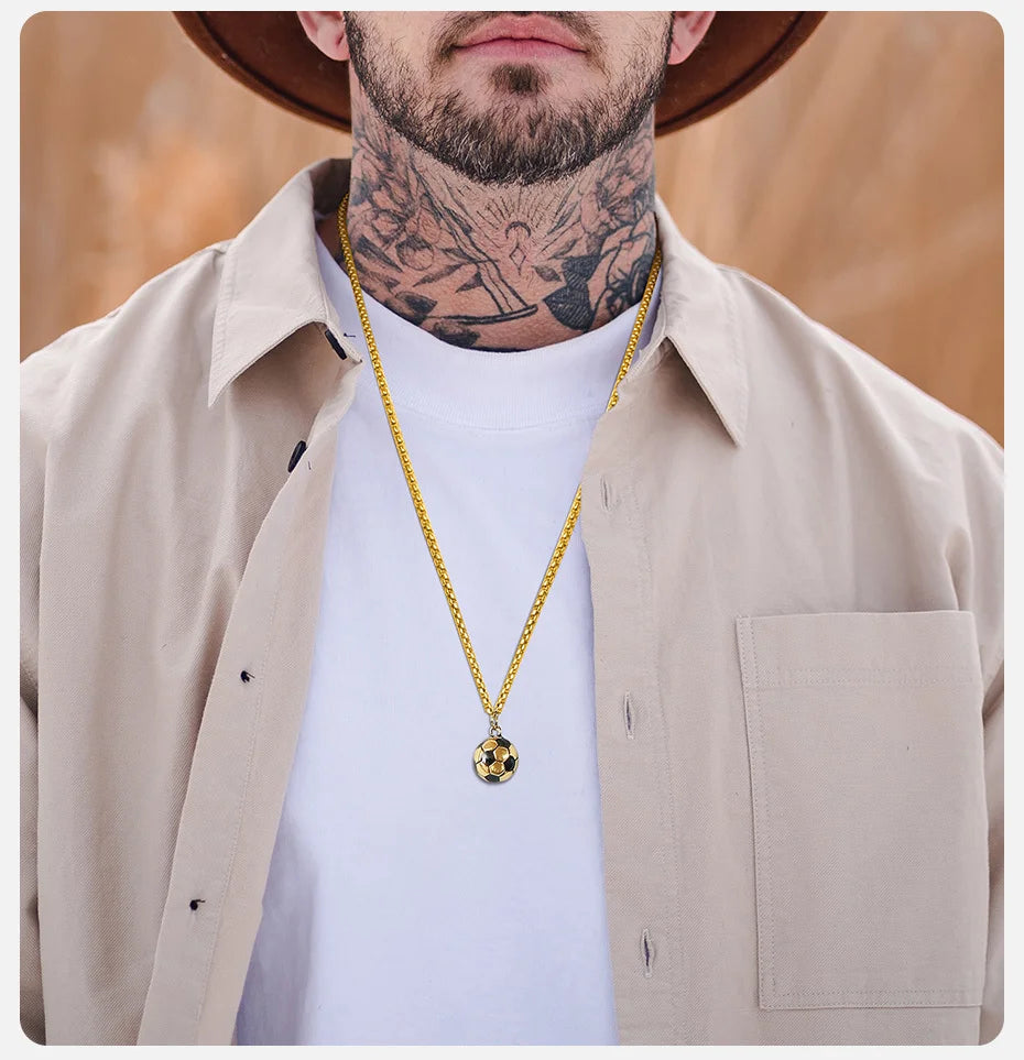3D Football Pendant Chain Necklace