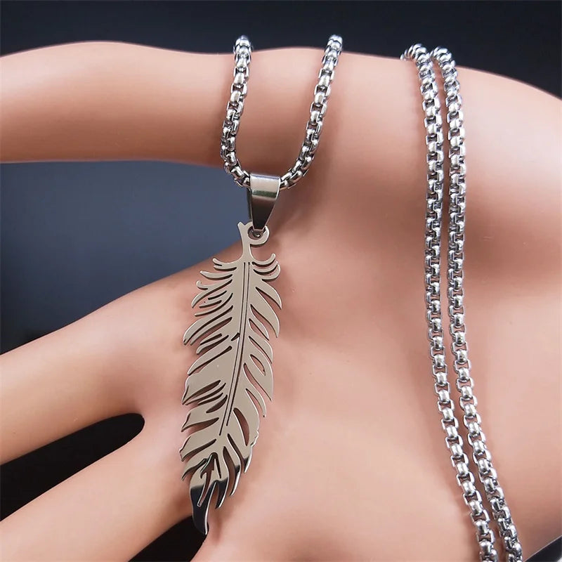 Boho Feather Pendant Chain Necklace