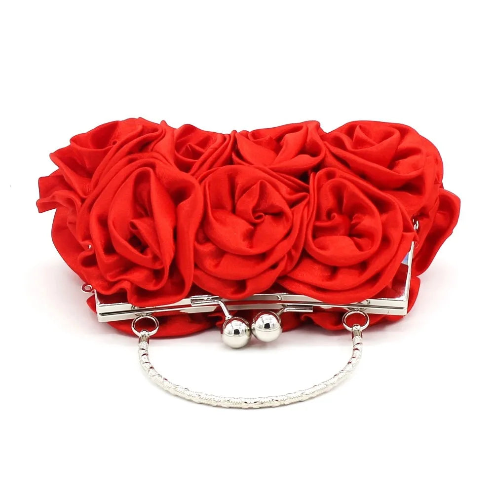 Chic 3D Satin Roses Clutch Bag