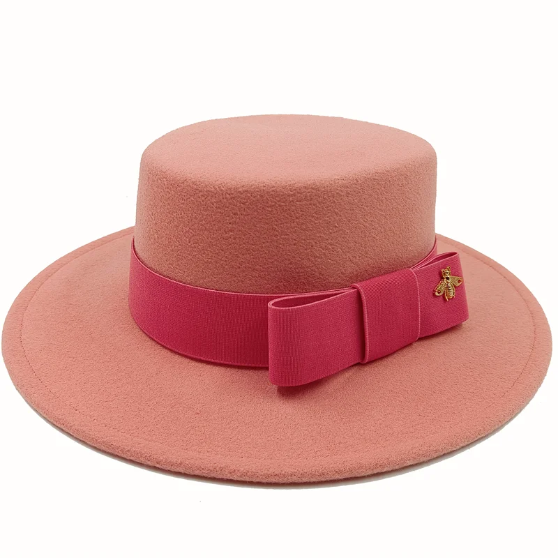 Flat Top Fedora Hat with Bow Tie