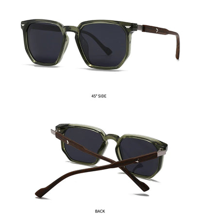 Black sunglasses shown from different angles on a white background