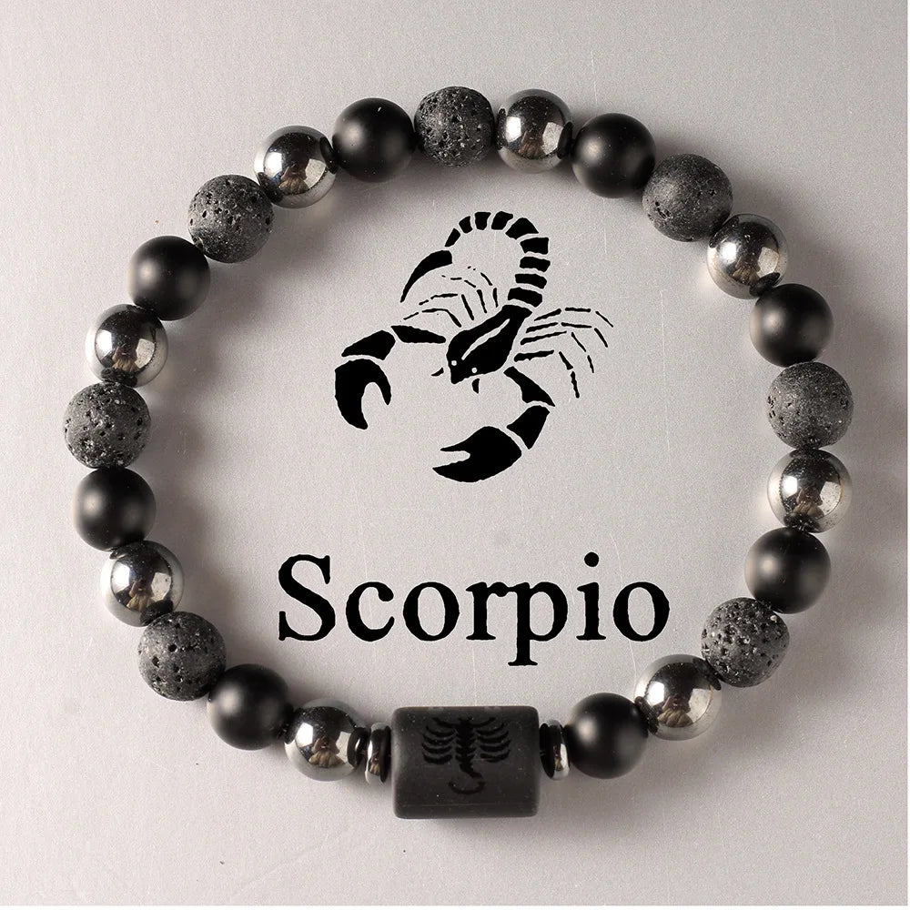 Bracelet with Scorpio symbol on a light grey background
