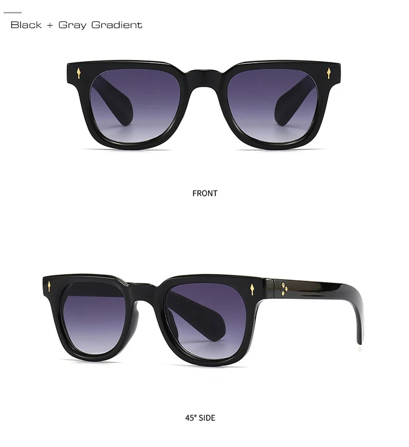 Black sunglasses with grey gradient lenses on a white background