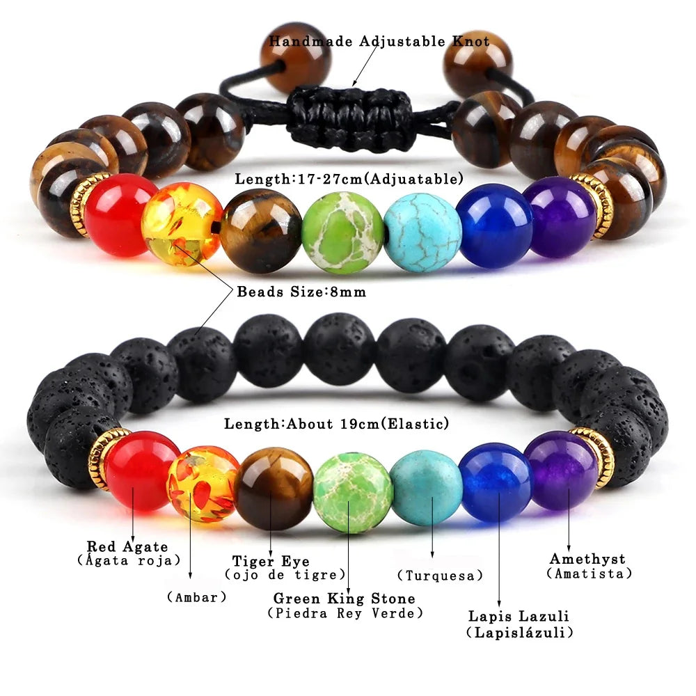 2Pcs Set - 7 Chakra Natural Stone Beaded Bracelets