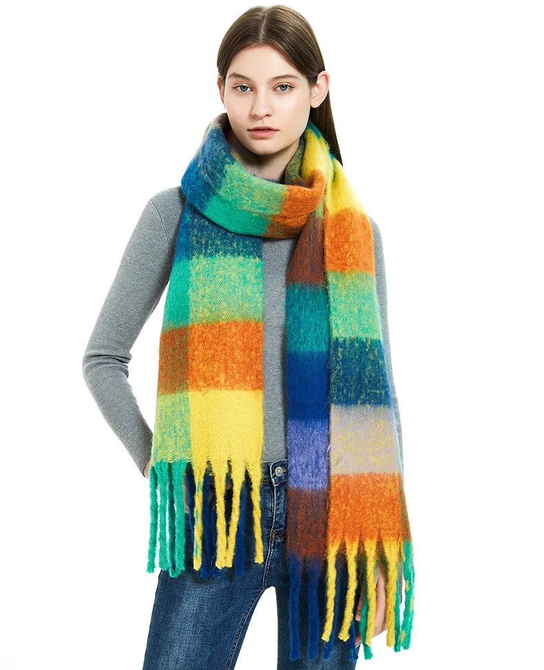 Large Colourful Check Pattern Shawl Scarf