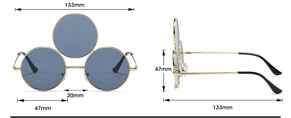 Sunglasses with dimensions on a white background