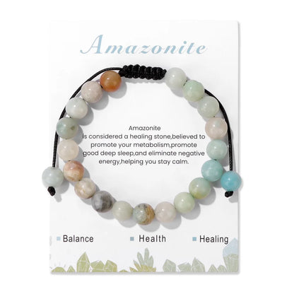 Natural Stone Beads Adjustable Bracelet with Card