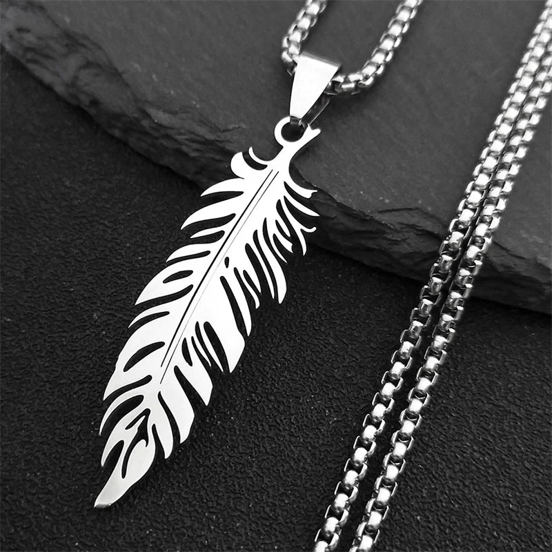 Boho Feather Pendant Chain Necklace