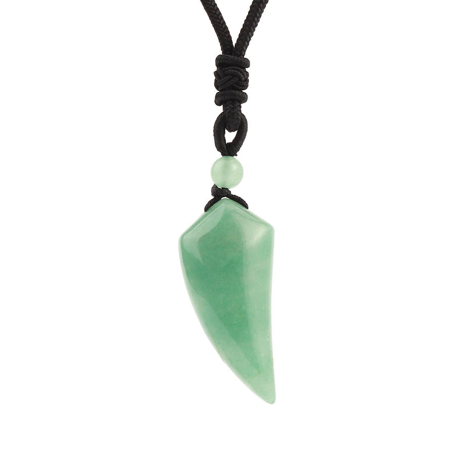 Natural Stone Cut Wolf Tooth Shape Pendant Necklace