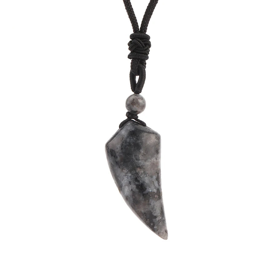 Natural Stone Cut Wolf Tooth Shape Pendant Necklace